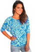 Royal Blue Aqua Damask Print Half Sleeve Top